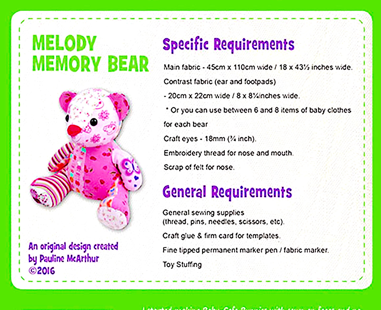 Pattern Sewing Memory Bear Patchwork Pls See All Photos & Read Description
