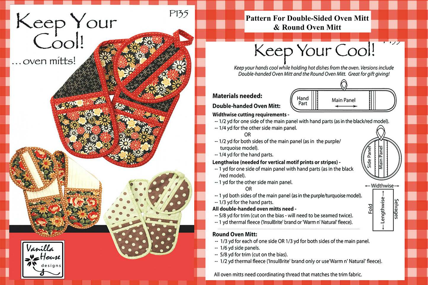 OVEN MITT SEWING Pattern Double Handed (Two Patterns) Round Oven Mitt & Double Handed Oven Mitt