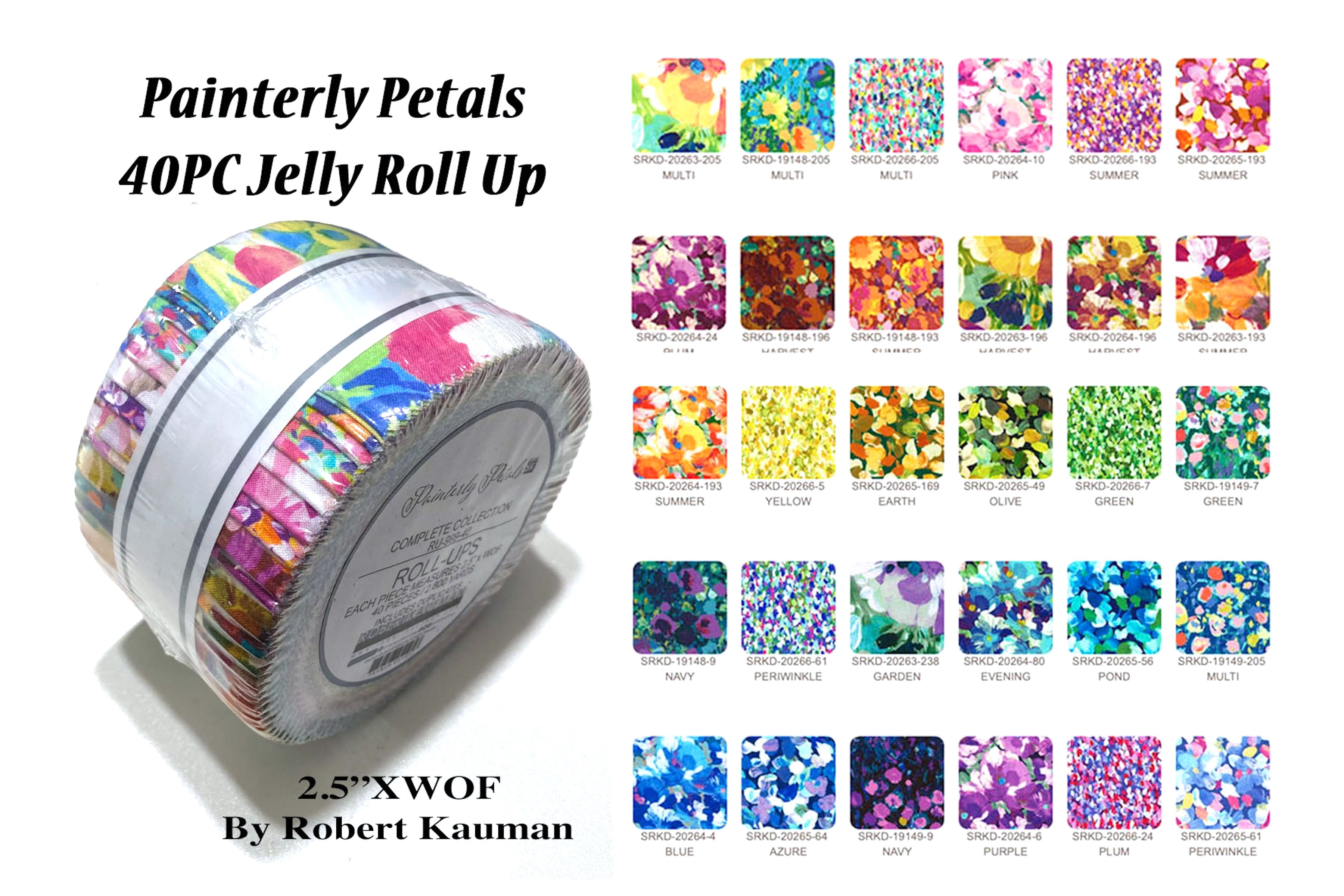 Robert Kaufman 40PC Painterly Petals Jellyroll 2.5XW0F Strips Cotten