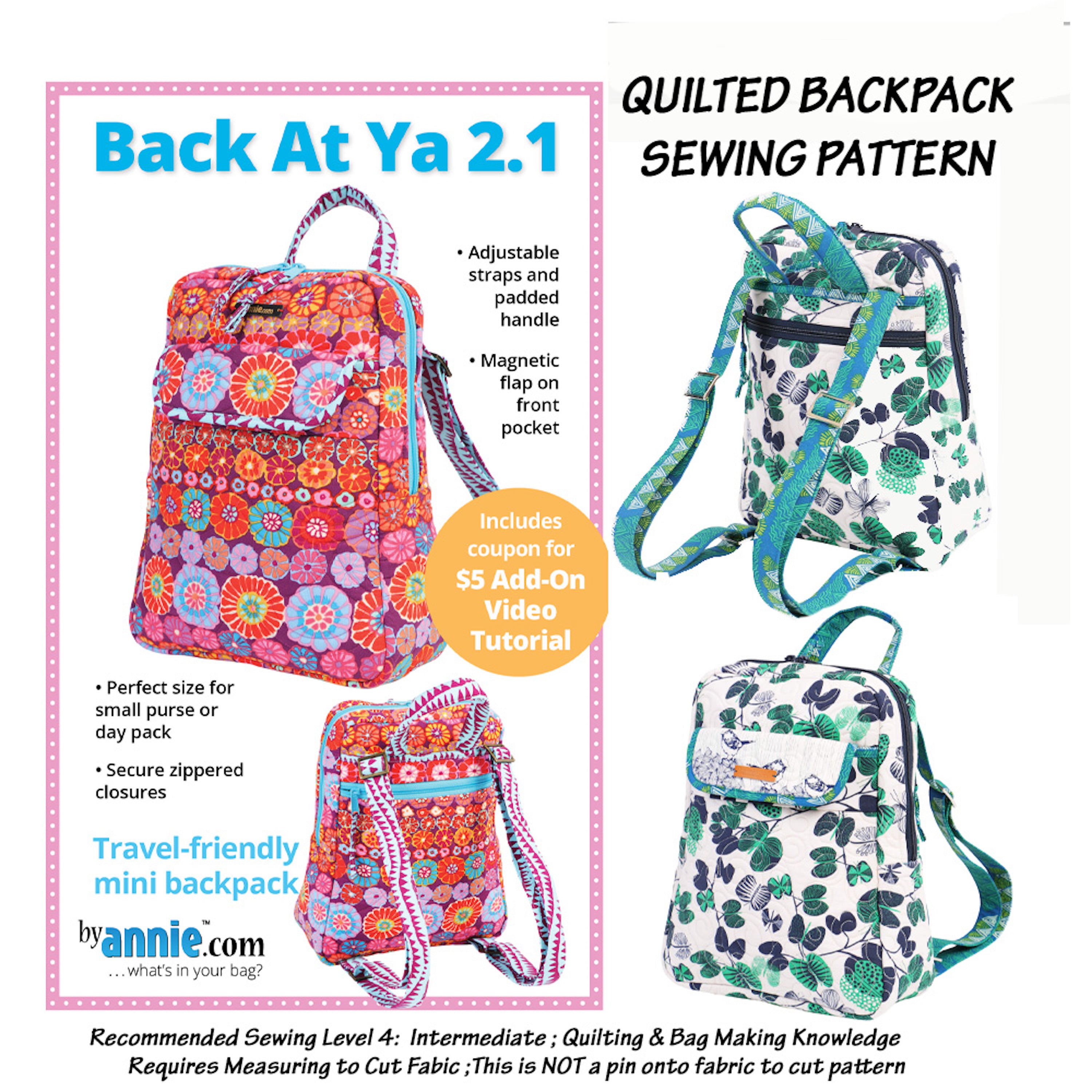 Sewing Pattern Quilted BackPack byAnnie Back At Ya 2.1 Sewing Level 4 – Ph  Corner