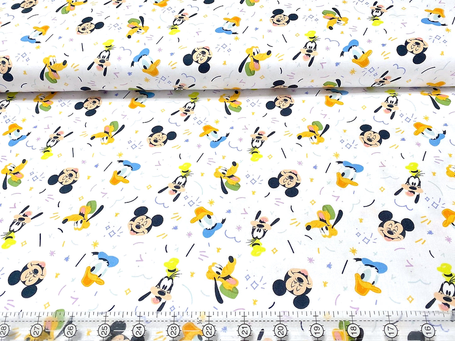 Mickey Mouse Disney Cotton Fabric w Friends Donald Duck, Goofy, & Pluto Licensed Camelot 100% Quilt Cotton