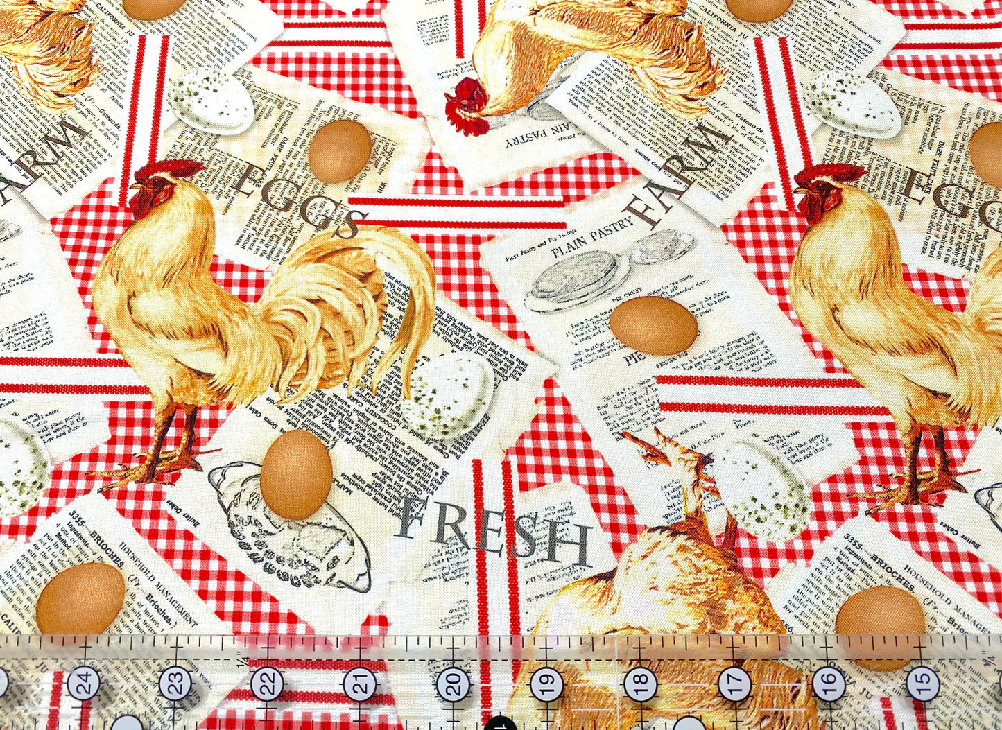 Timeless Treasures Fabric Farm Rooster Recipes & Eggs Fabric 100% Quilt Cotton;