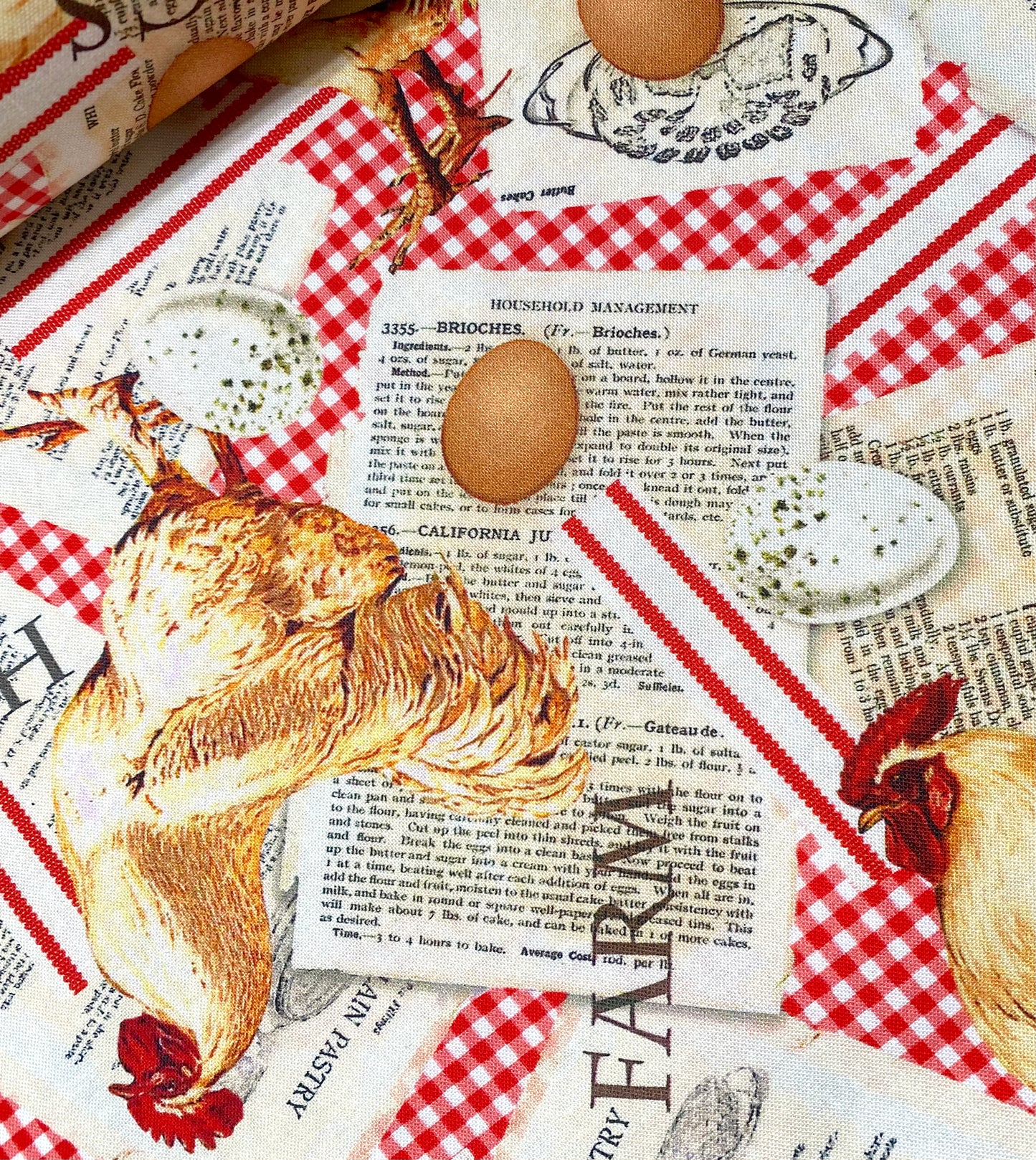Timeless Treasures Fabric Farm Rooster Recipes & Eggs Fabric 100% Quilt Cotton;