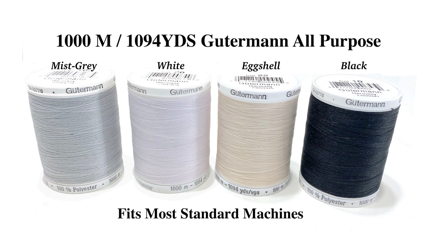 1000M/1094YDS Sew-All Gutermann Thread All Purpose Sewing Thread (Choose Color) Black White or EggShell