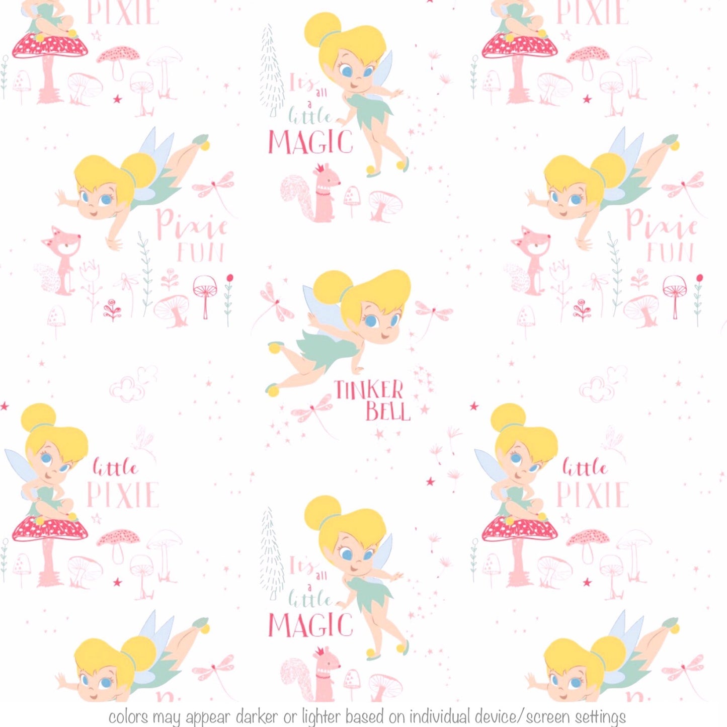Tinker Bell Pixie Neverland Cotton Fabric by Camelot; Licensed Disney 100% Quilt Cotton