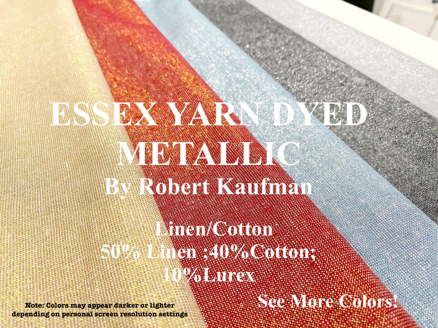 Essex Dyed Metallic By Robert Kaufman: Linen Cotton Blend (choose color & length)