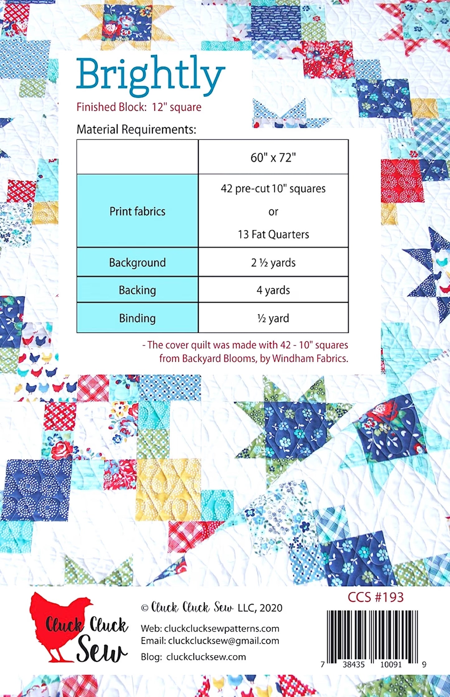 Sewing Quilt Pattern Blanket Brightly Cluck Cluck Sew Alison Harris; Beginner Friendly , Finished 60X72 -Read Description