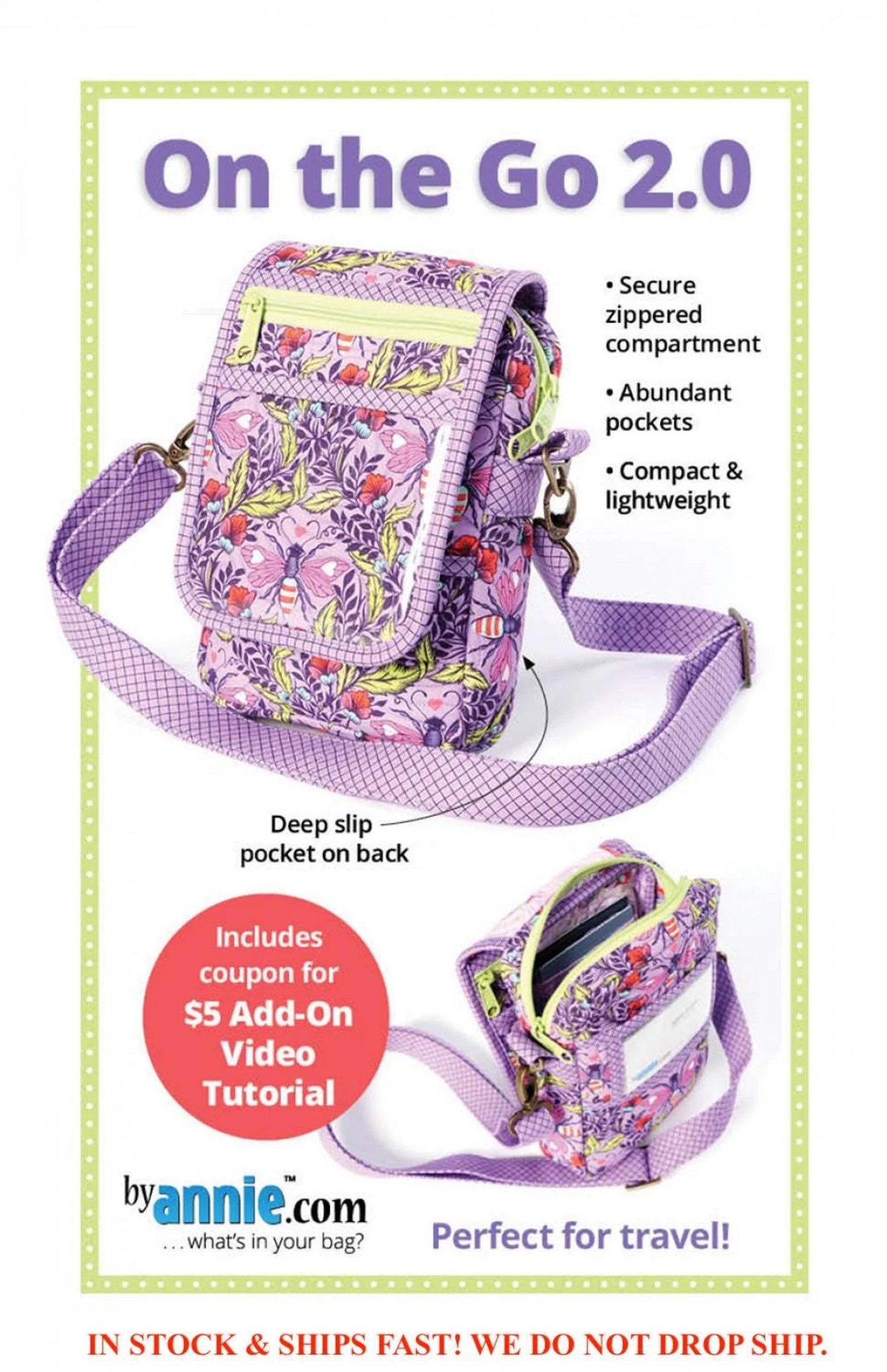 New! Sewing Quilt Pattern ON THE GO Compact Travel Bag Purse Sewing Level Intermediate & Up Pls Read Description