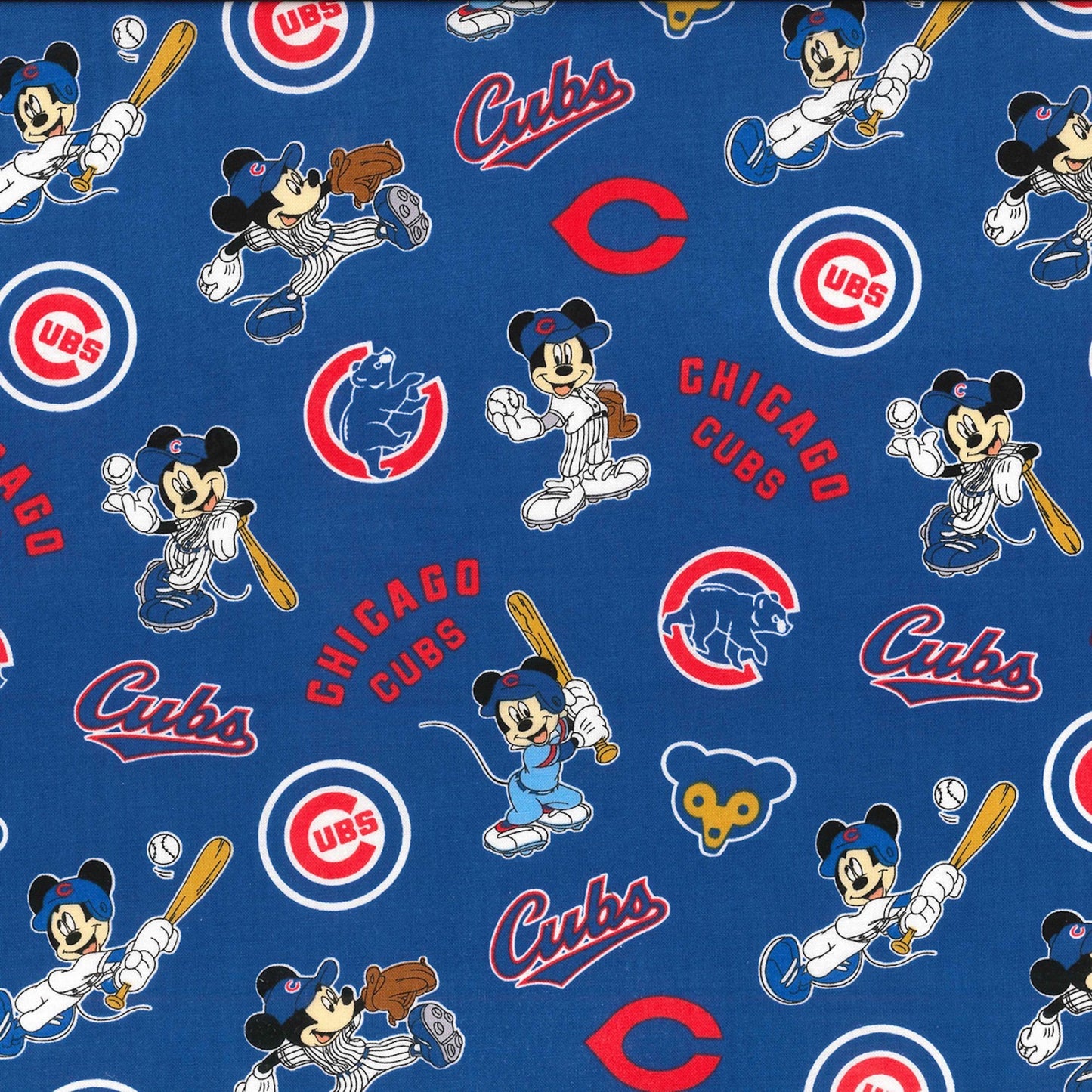 Chicago Cubs Mickey Mouse MLB Official Licensed Fabric 100% Quilt Cotton