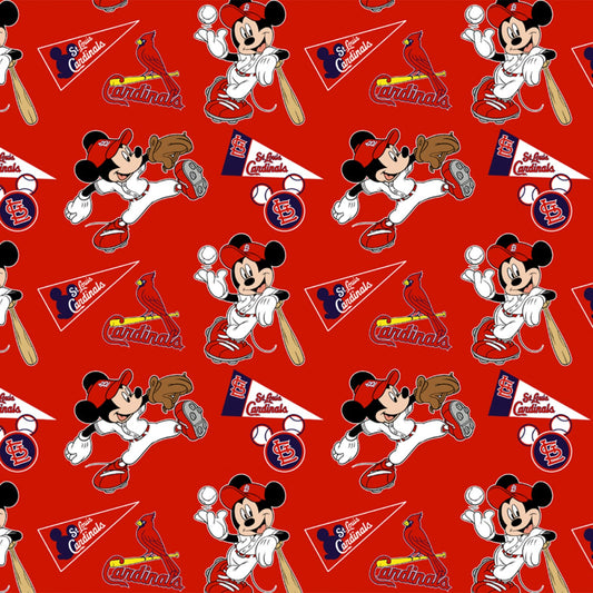 St. Louis Cardinals Mickey Mouse MLB Official Licensed Fabric 100% Quilt Cotton