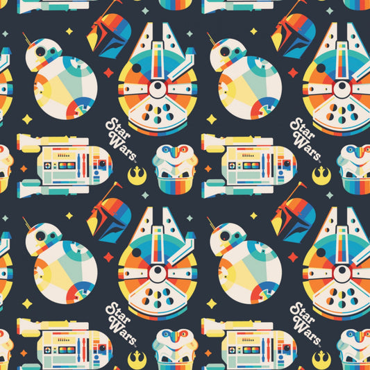 Star Wars Fabric BB8 R2D2 Robot Storm Trooper & Millennium Falcon Licensed Fabric Camelot Disney 100% Quilt Cotton