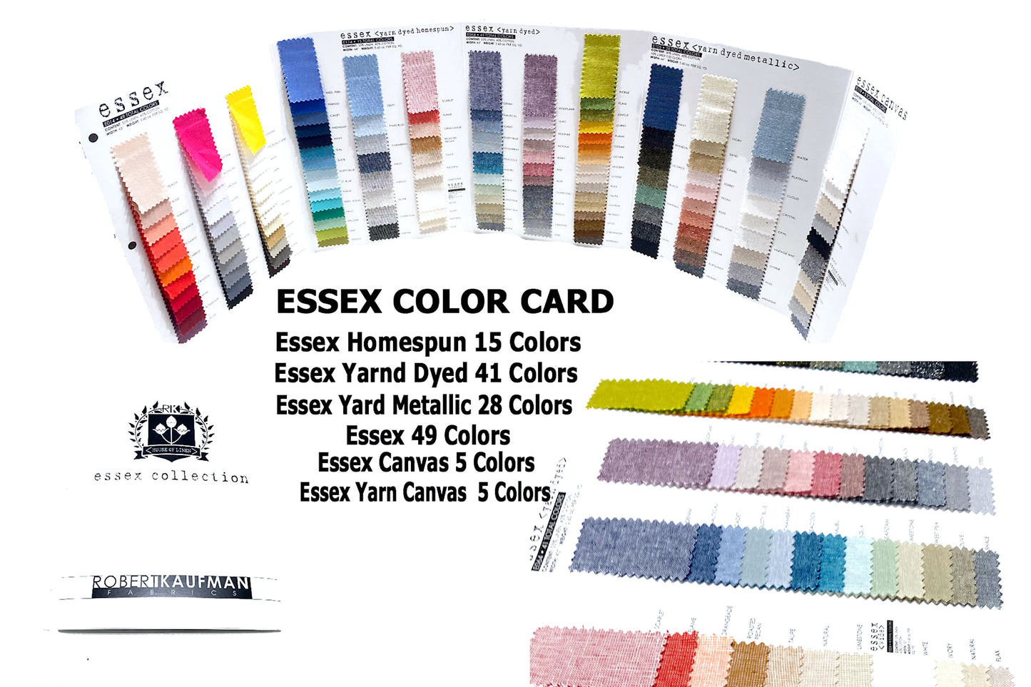 Essex Color Cards (CHOOSE) 143 Card Only,  New 18 Card Only (OR) Get Both SET/ Swatch Fabric by Robert Kaufman Approx 2.5"X1.25" Linen Cotten Blend