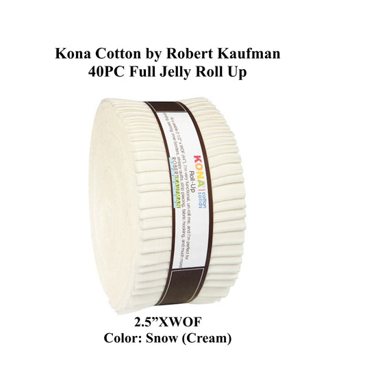 40PCS SNOW "Cream Color" Jelly Roll Kona Cotton Fabric 2.5"XWOF Full Roll Precut 100% Quilt Cotton Jellyroll