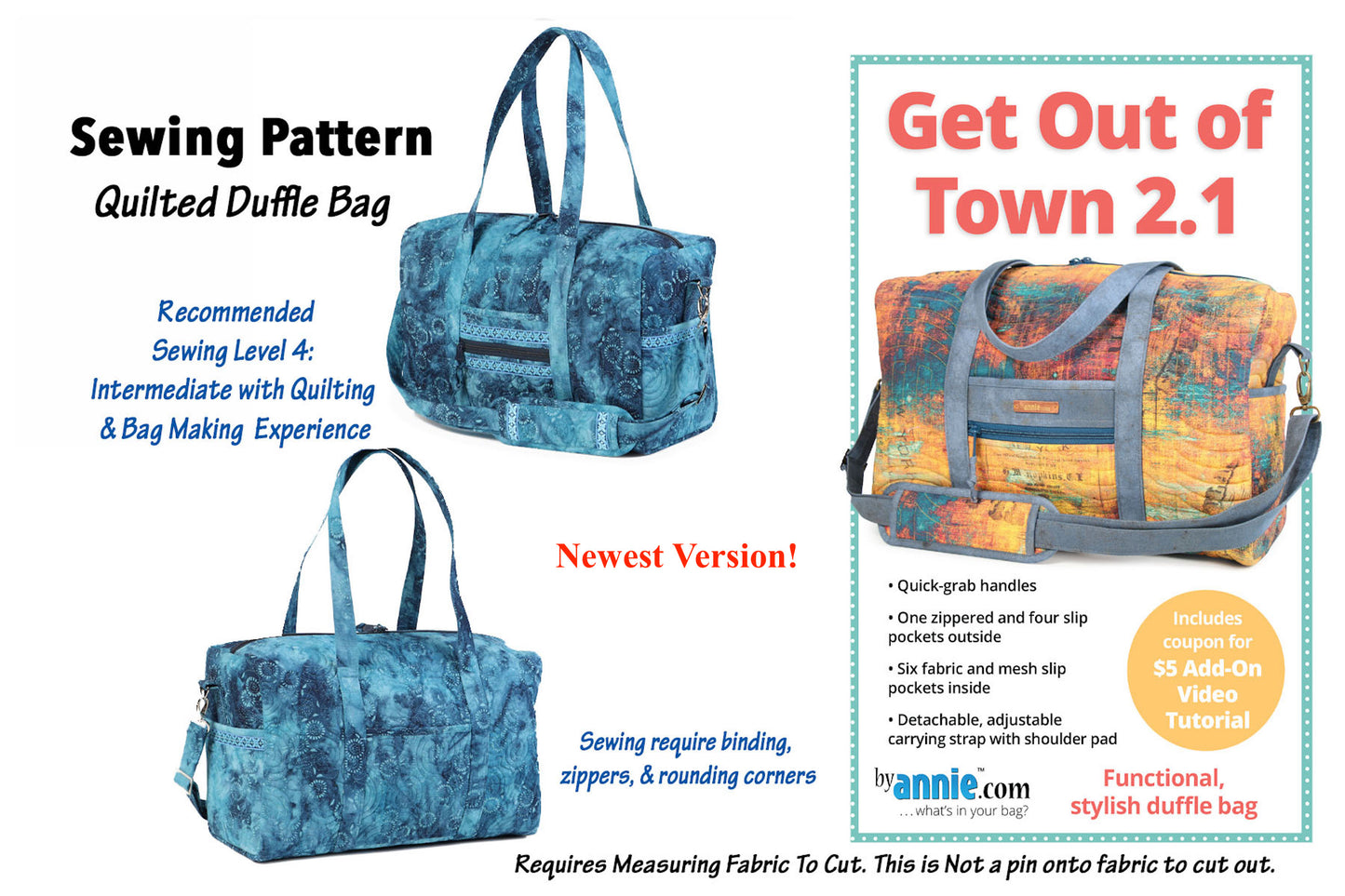 Sewing PATTERN Quilted Duffle Bag Get Out of Town 2.1 Newest Version (Pls Read Description)