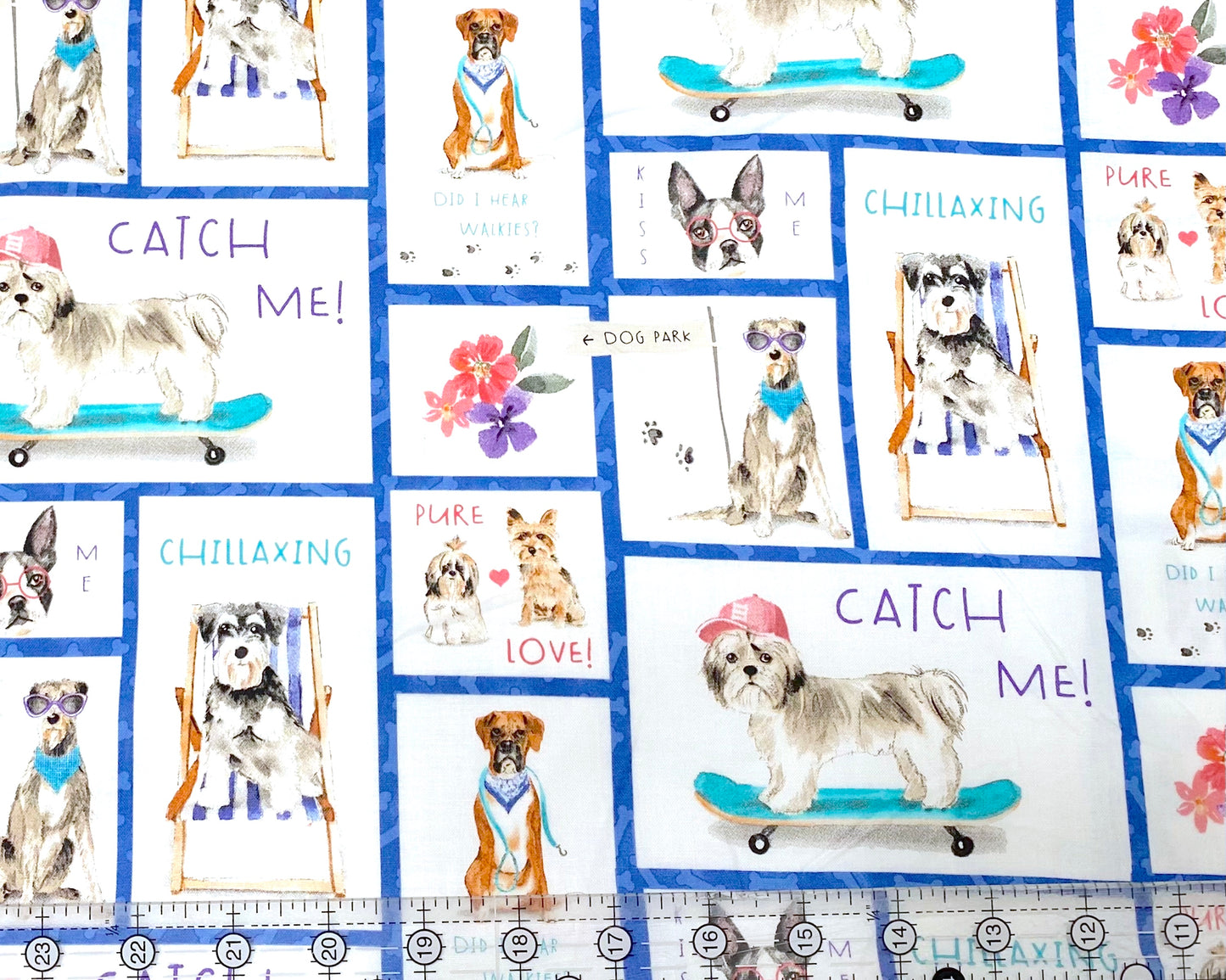 3Wishes Dogs Life Block Fabric 100% Quilt Cotton