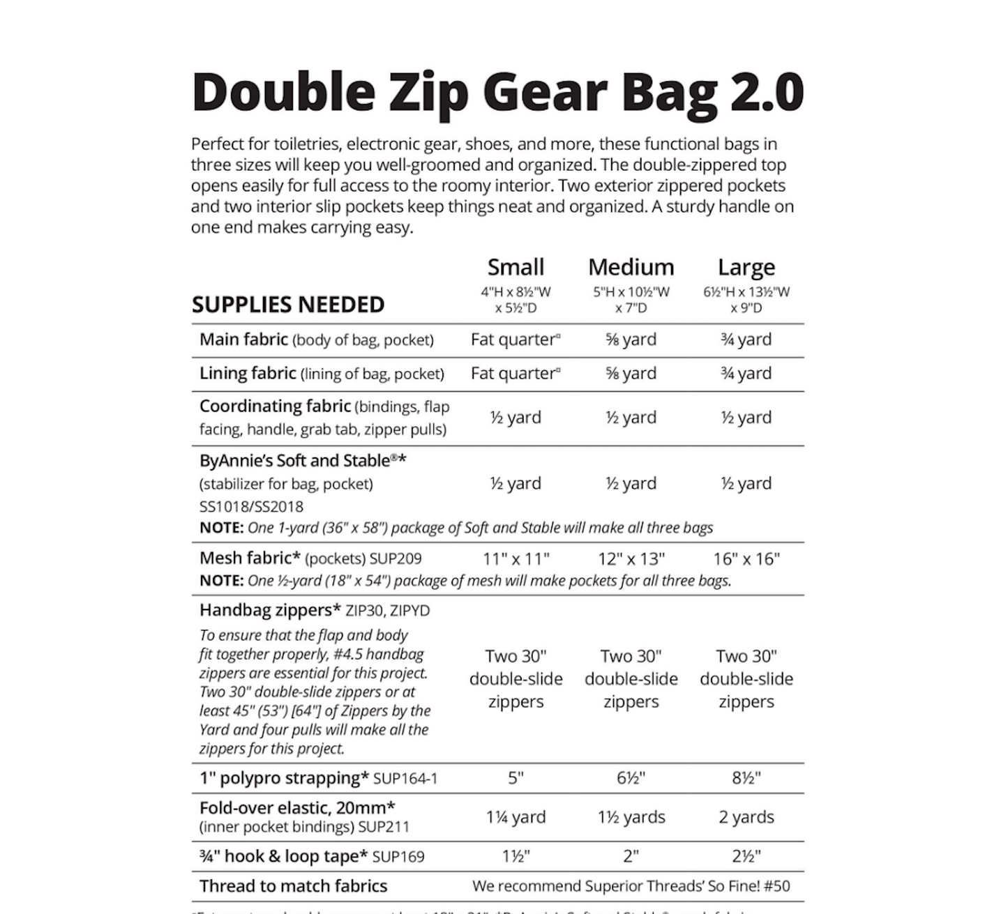 Sewing Pattern Quilted Gear Bag 3 Sizes, Double Zip Gear 2.0 NEWEST VERSION Byannie Sewing Level 4 (please read description)