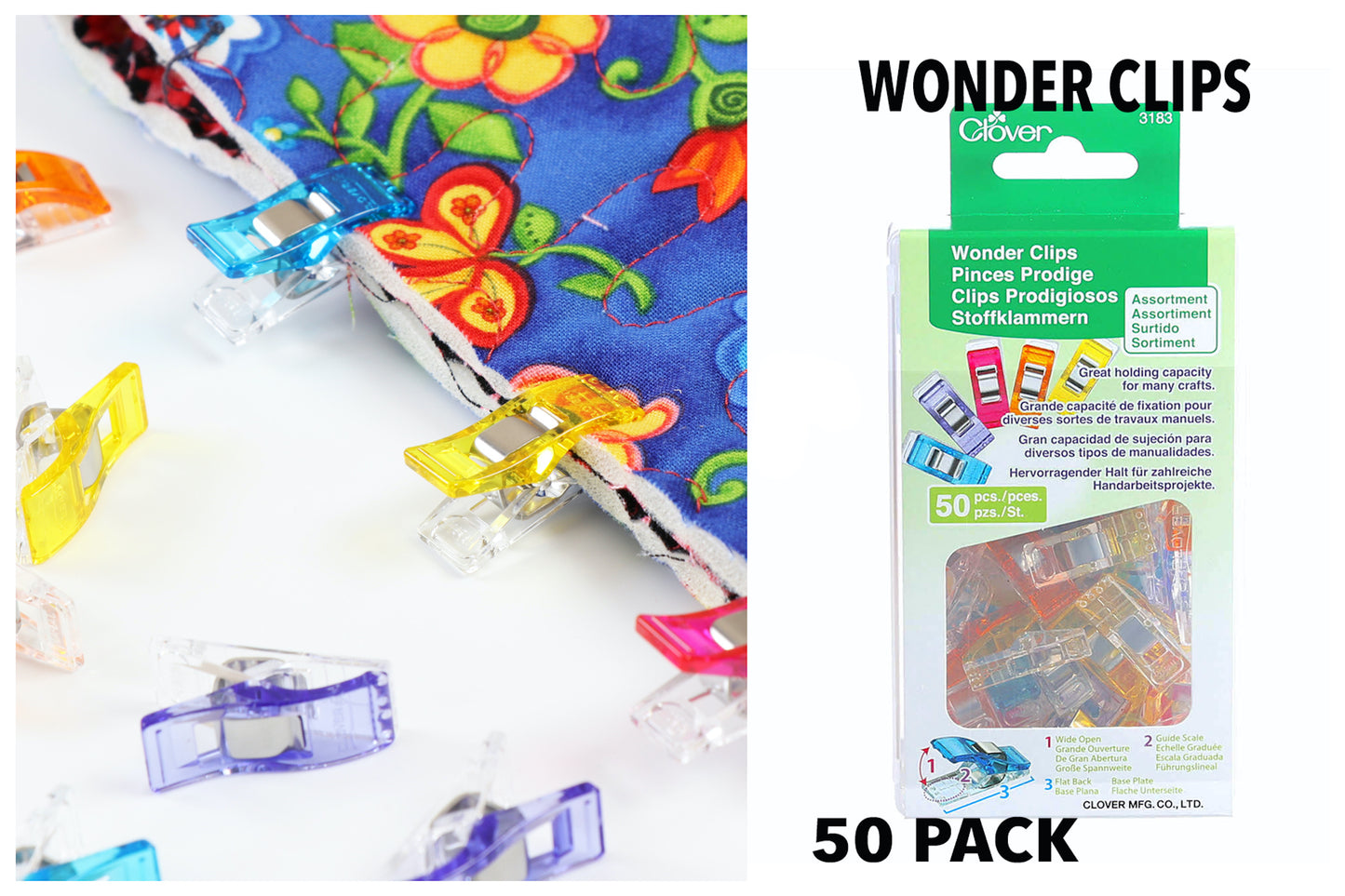 50 Pack Wonder Clips By Clover Use In Place of Pins For Sewing, Great for Bag Making & More