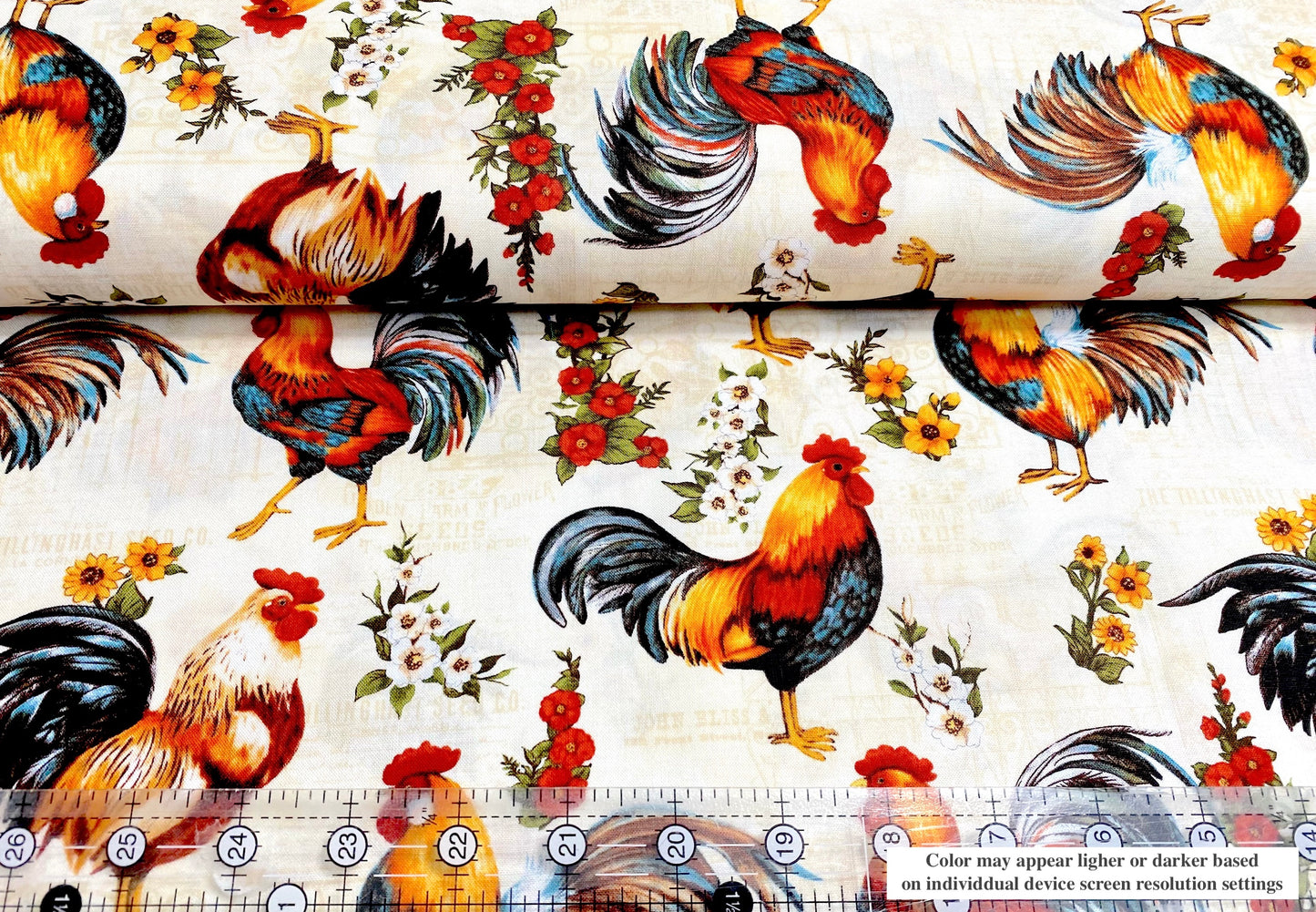 Wilmington Prints Rooster 100% Quilt Cotton Fabric Cream Farm Kitchen