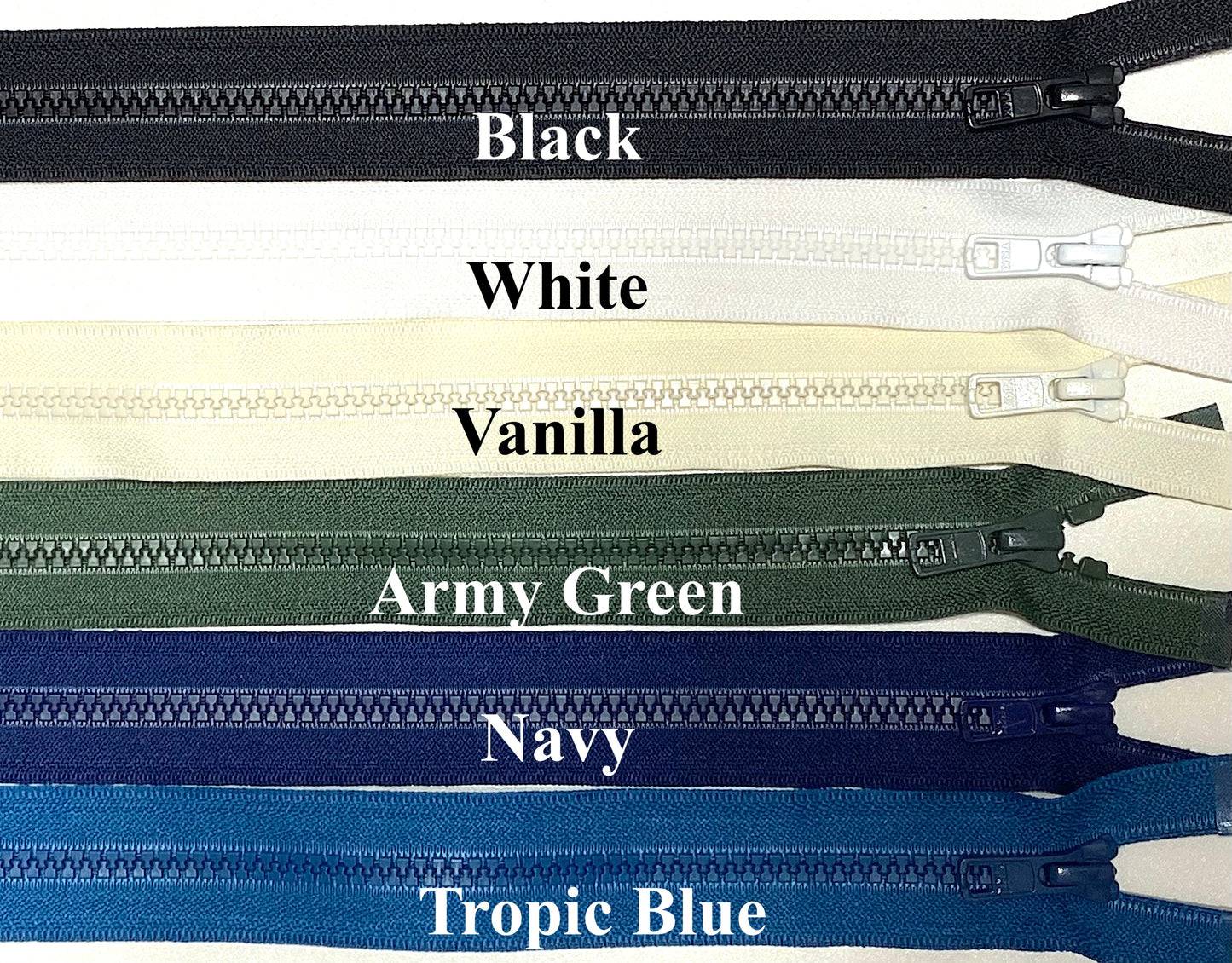 YKK #5 Separating Zippers Vislon Molded Plastic; Medium Weight (Choose Color & Size)