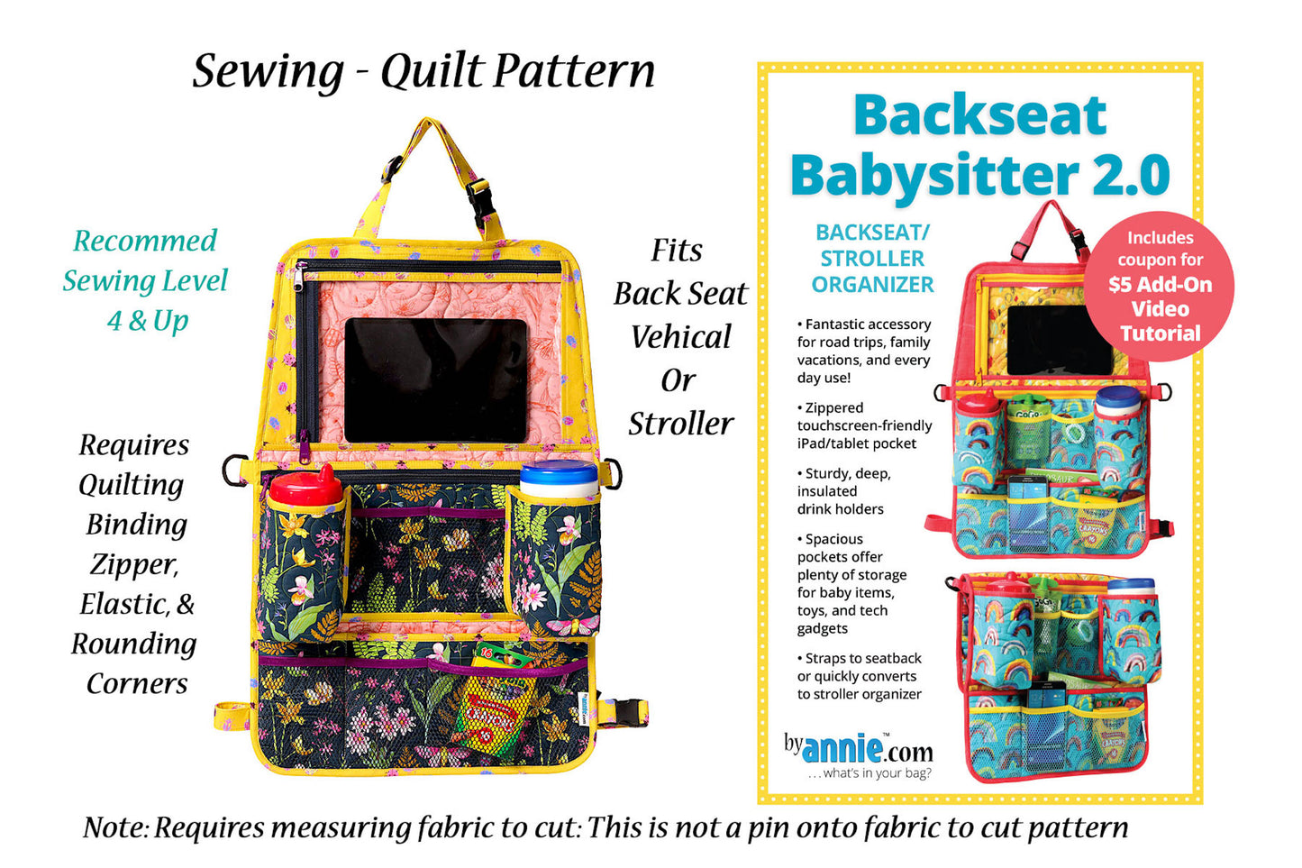 Sewing Pattern Quilted Backseat Babysitter 2.0 Newest Version ByAnnie Sewing Level 4 & Up -Pls Read Description