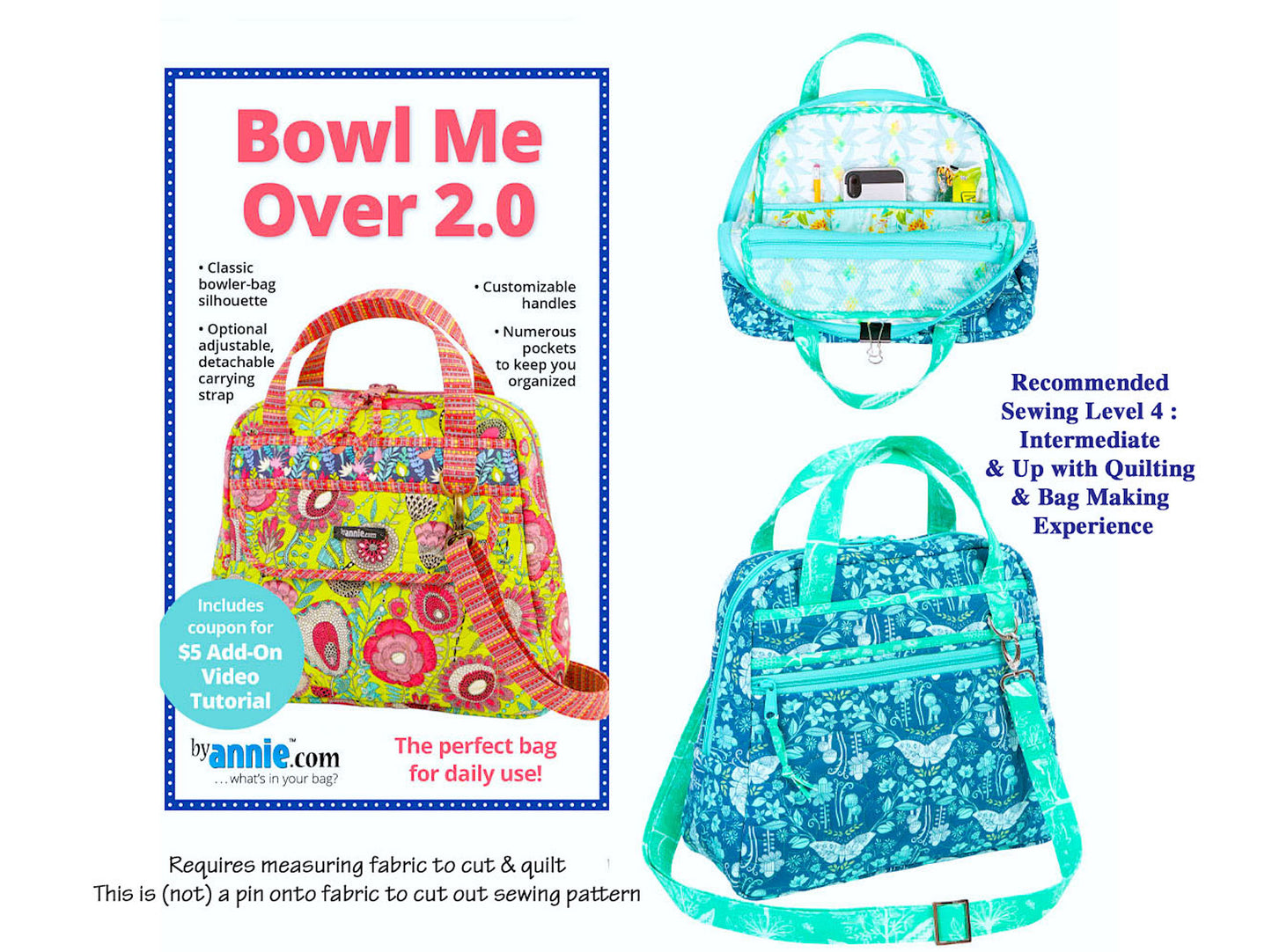 Sewing Pattern Quilted Purse/Bag Bowl Me Over 2.0 byAnnie See All Photos- Read Description