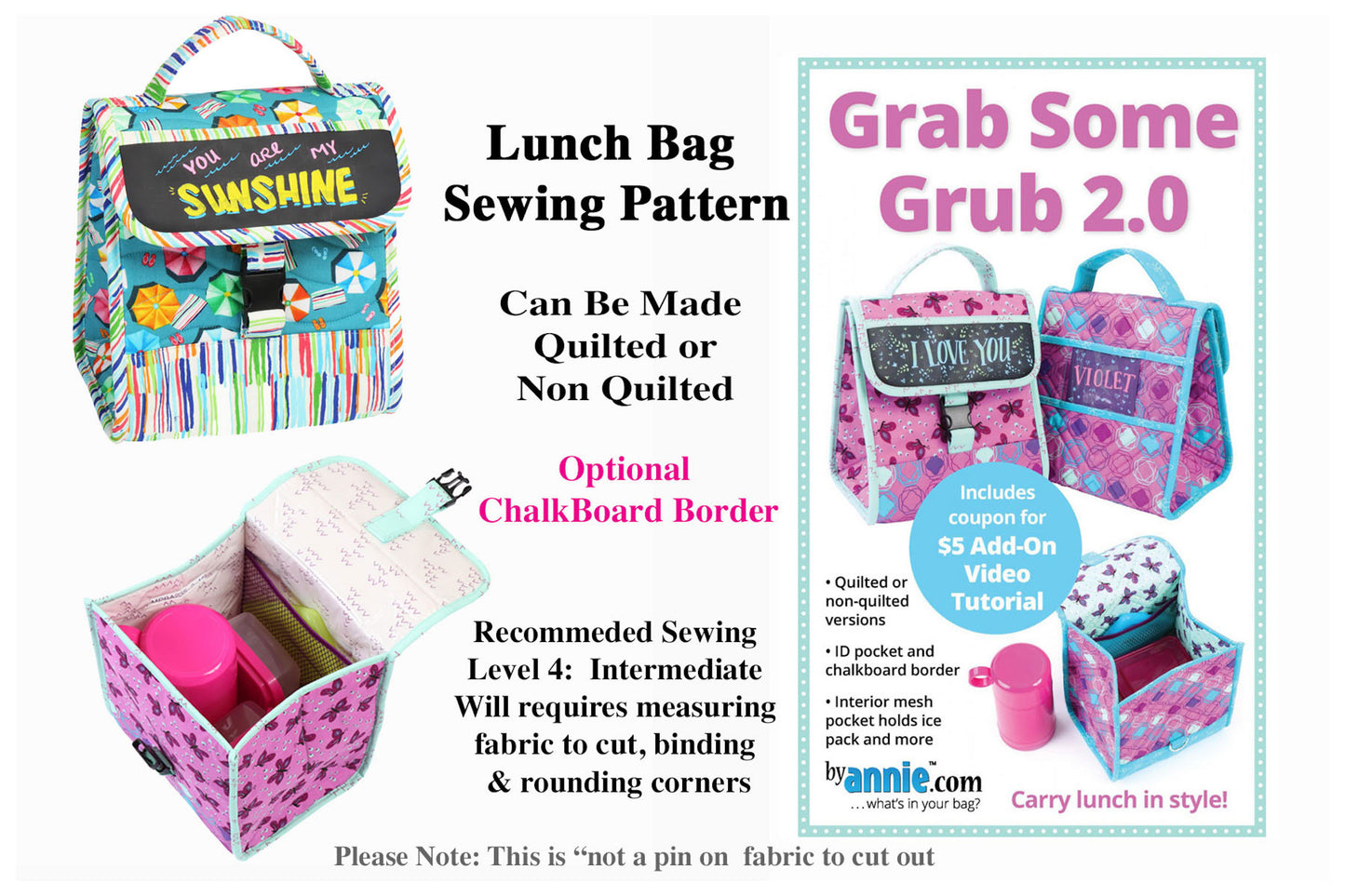 Sewing Pattern Lunch Box Can Be Quilted Or Non Quilted; byAnnie Level 4 -Read Description