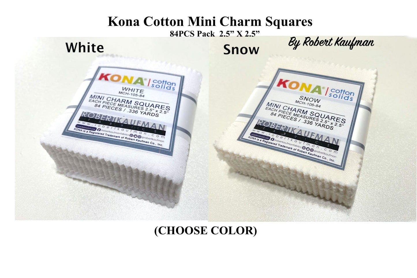 Robert Kaufman's 84PC Kona Cotton *MINI 2.5 Inch* Charm Squares (Choose Color) Snow or White Mch-105-84