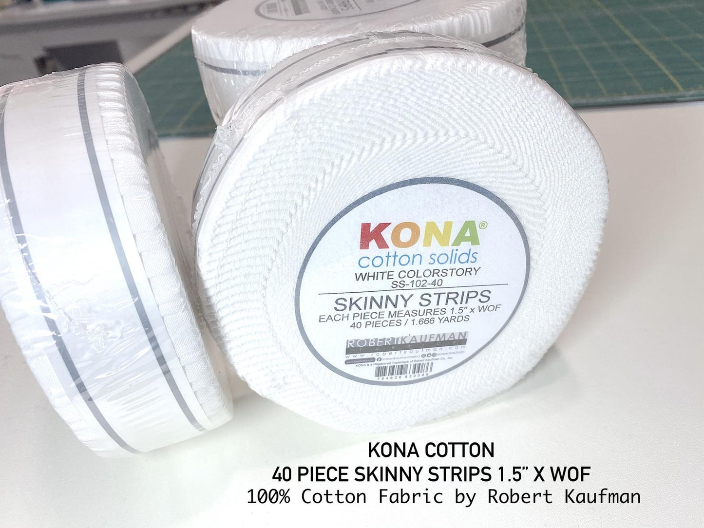 40PCS KONA SKINNY 1.5"XWof Kona Cotton White Skinny Roll Up Fabric by Robert Kaufman Quilt Precut 100% Cotton