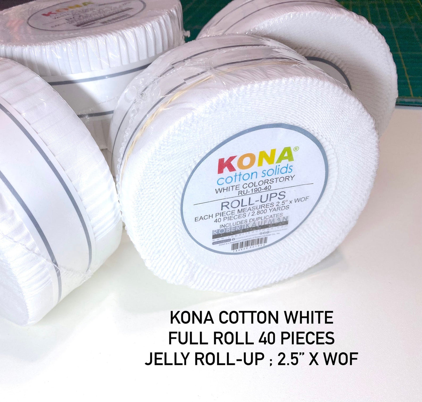 Robert Kaufman's Kona 40PCS Full Roll 40PCS WHITE JellyRoll Fabric Precut 2.5"XWOF 100% Quilt Cotton