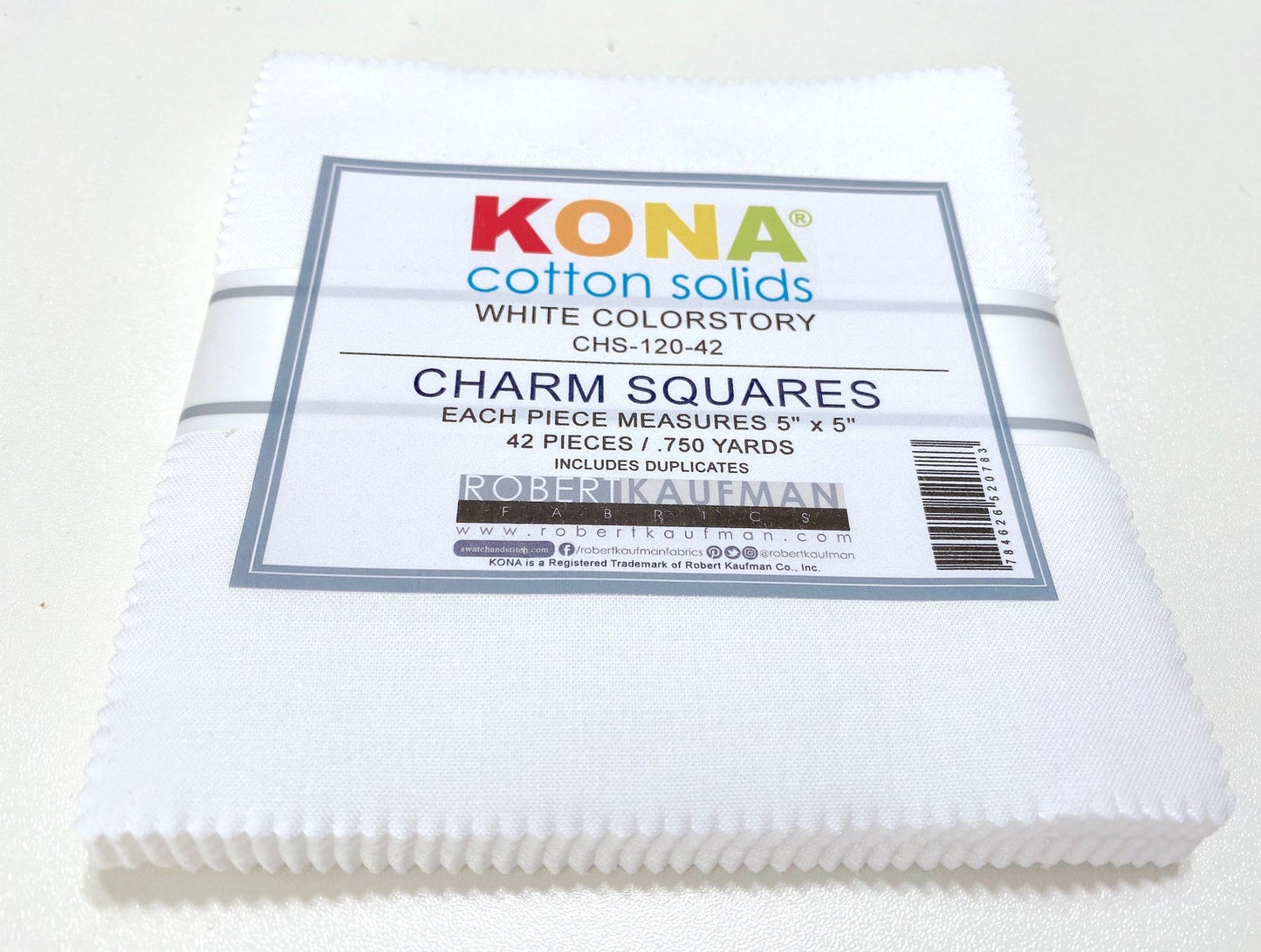 Robert Kaufman Kona Cotton White Solid Charm Square 42 Pieces 5" Quilt Precut 5X5 Inch Square 100% Cotton