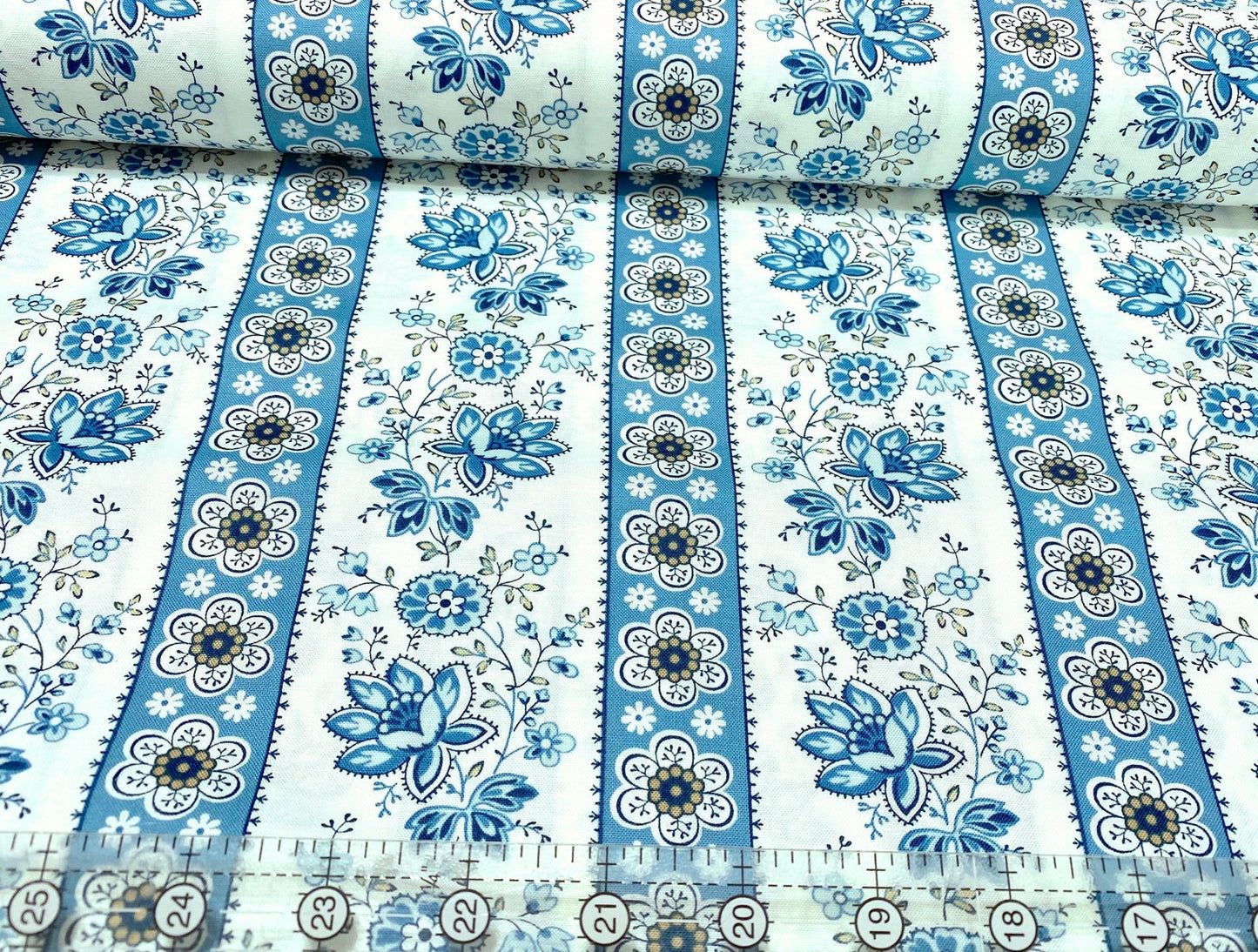 Edyta Sitar Fabric Perfect Union; Blue Floral Stripes ; Laundry Basket 100% Cotton A-9578-B