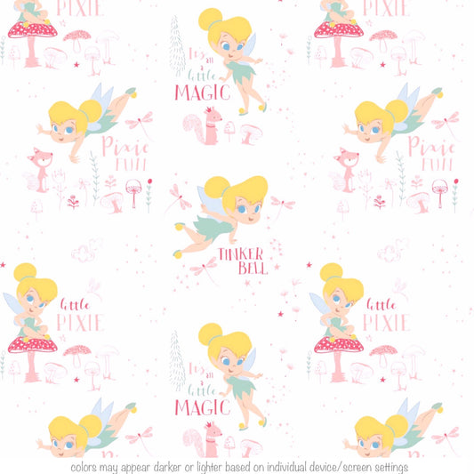 Tinker Bell Pixie Neverland Cotton Fabric by Camelot; Licensed Disney 100% Quilt Cotton