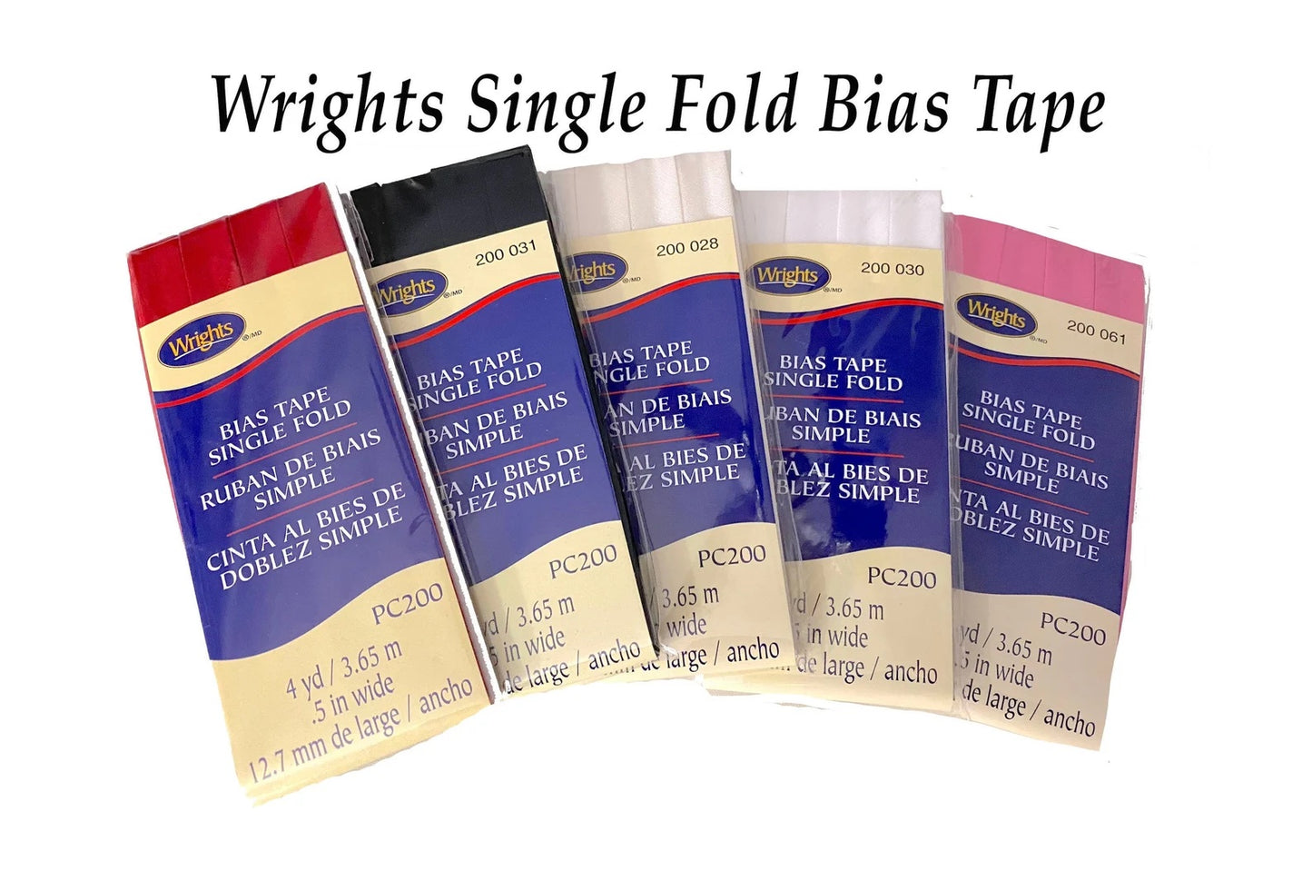 Bias Tape Single Folds 1/2" Wide X 4 Yards ; By Wrights (Choose Color)