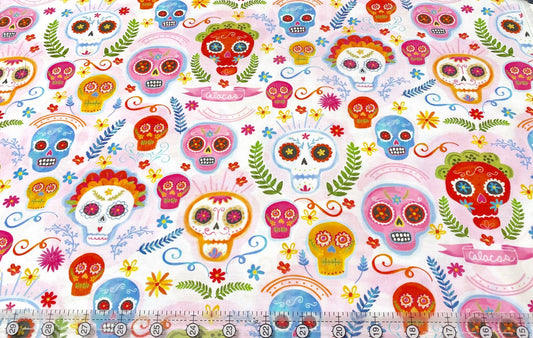 Michael Millers Fabrics Sugar Skulls 100% Quilt Cotton Fabric La Vida Loca by MMF Collection ; Día de Muertos Halloween