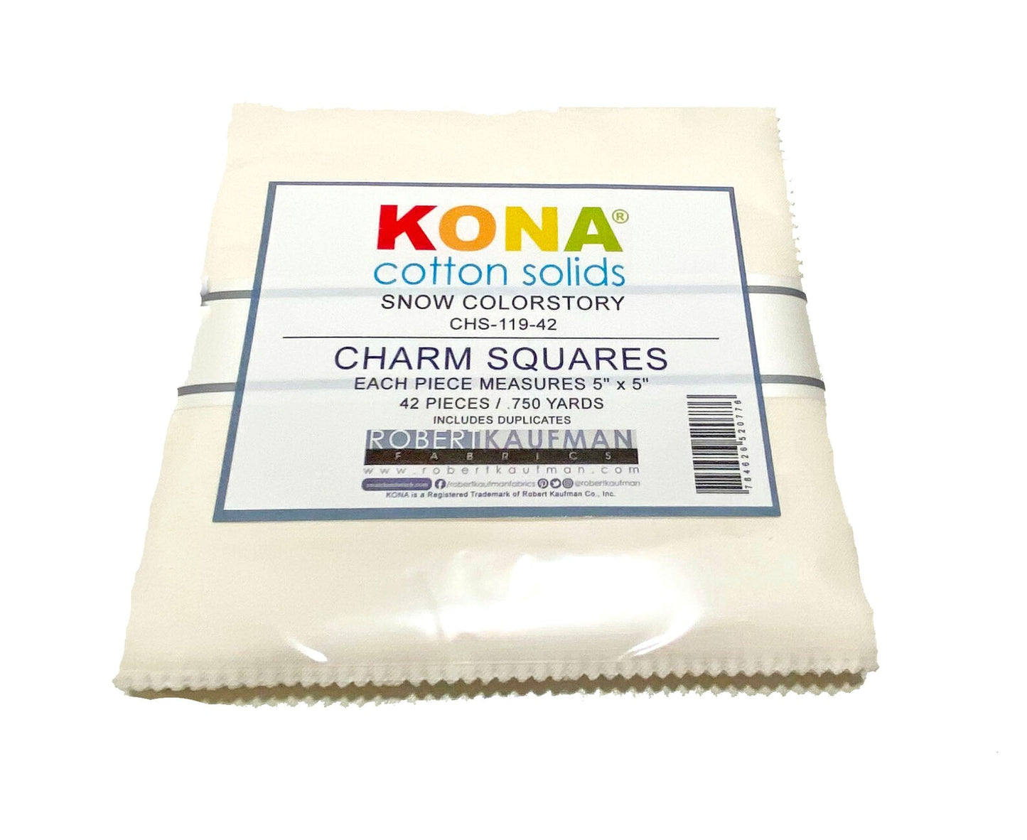 Robert Kaufman Kona Cotton Snow (Cream) Solid Charm Square 42 Pieces 5" Quilt Precut 5X5 Inch Square 100% Cotton