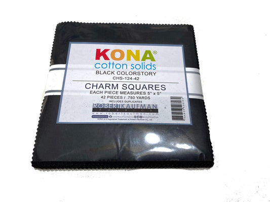 Robert Kaufman Kona Cotton Black Solid Charm Square 42 Pieces 5" Quilt Precut 5X5 Inch Square 100% Cotton