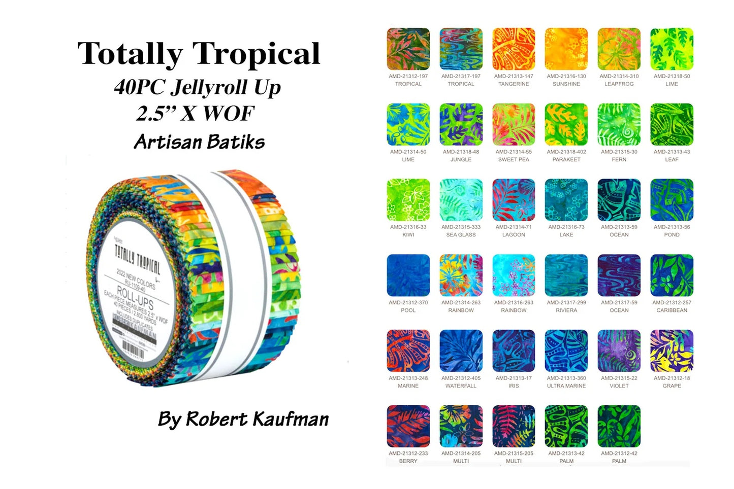 Robert Kaufman 40PC Totally Tropical "Batik" Jellyroll 2.5"XW0F Strips Cotten Fabric New Color Collection