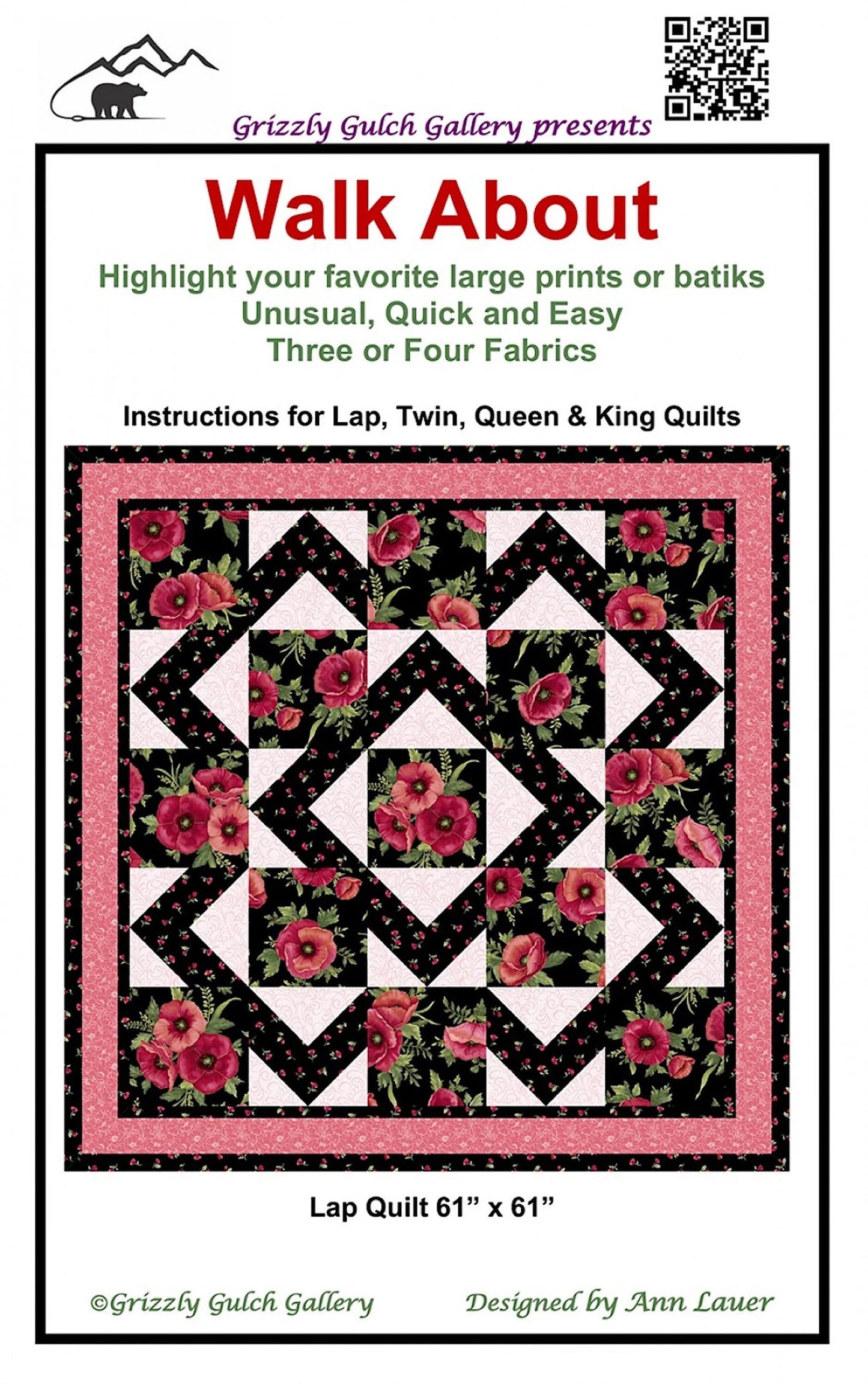 Pattern Walk About Quilt Sewing Beginner Friendly Grizzly Gulch Gallery Ann Lauer -Read Description