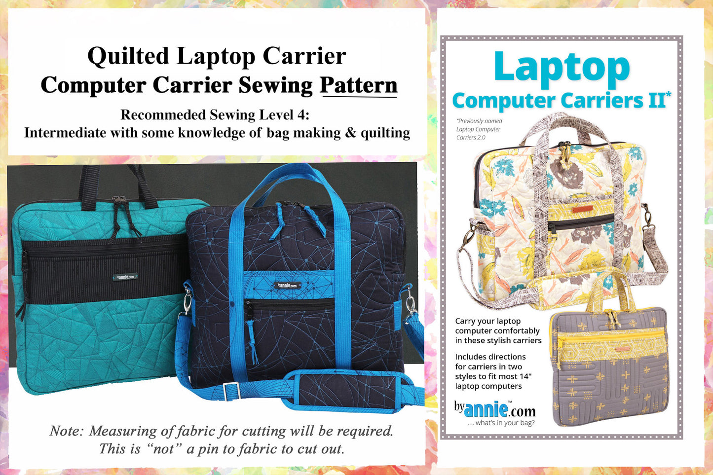 Sewing Pattern Quilted Laptop Computer Carriers II ByAnnie Fits most 14" Laptops Sewing Level 4 -Pls Read Description