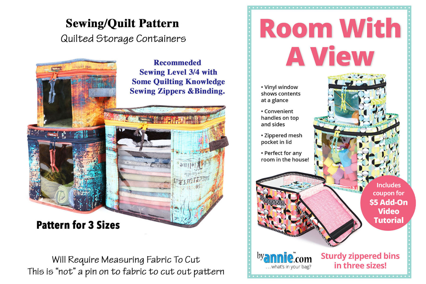 Sewing Quilt Pattern ; Room With A View byAnnie Storage Box in 3 Sizes Level 3/4 & Up by Annie; See All Photos- Read Description