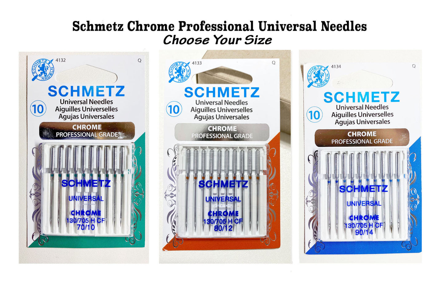 SCHMETZ 10 Pack CHROME PROFESSIONAL 70/10; 80/12; 90/14 (Choose Size) Universal Value Pack Sewing Machine Needles