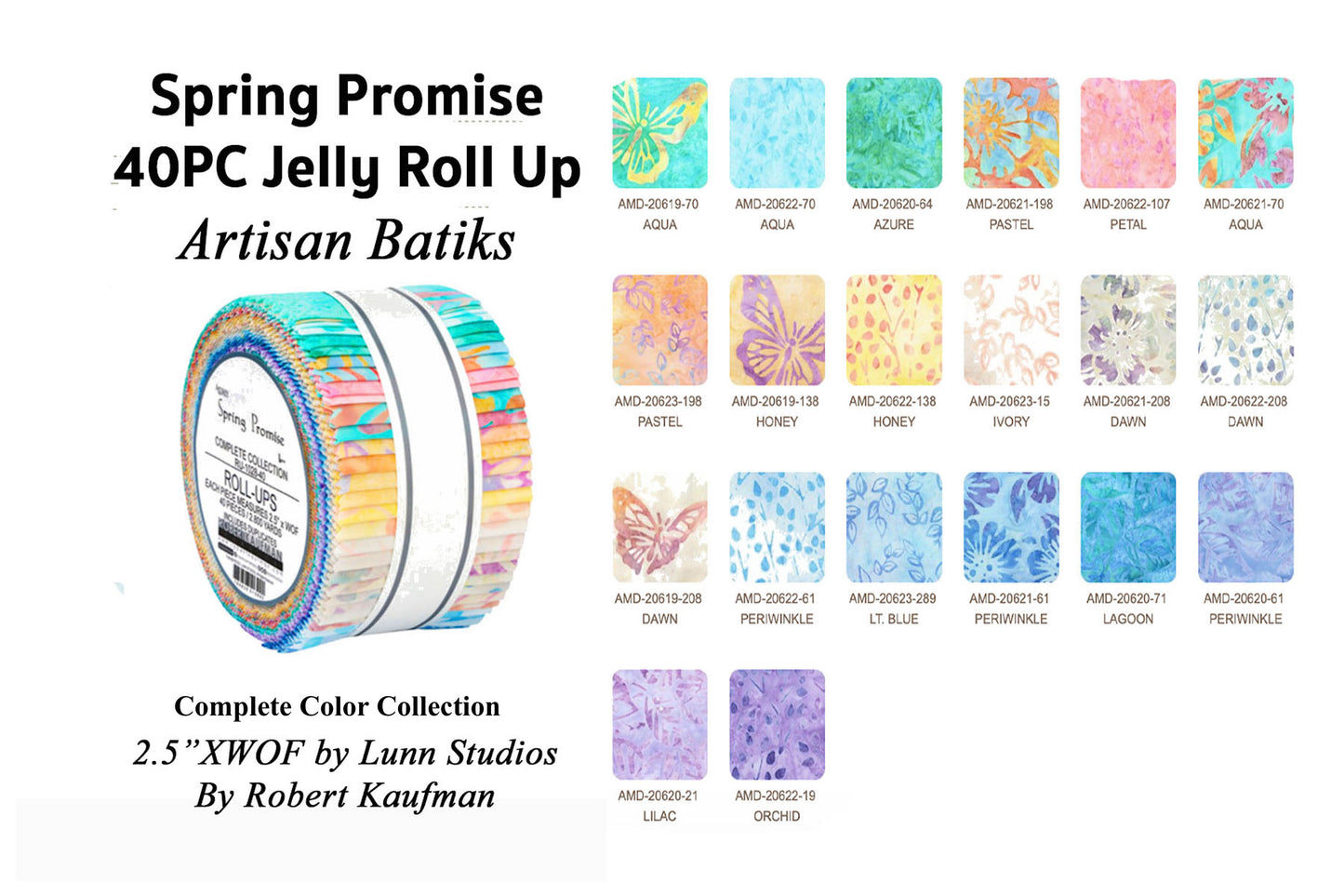 Robert Kaufman 40PC Spring Promise "Batik" Jellyroll 2.5"XW0F Strips Cotten Fabric