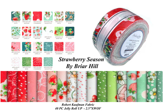 40PC Strawberry Season Jellyroll 2.5"XWOF Fabric by Robert Kaufman Briar Hill Collection Jelly Roll